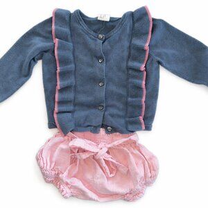 H&M Baby Girl Cardigan + Yo Baby Pink Bloomers 2pc Outfit 9–12M-KC190